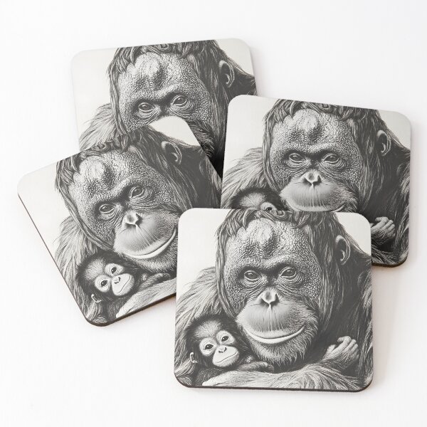Item preview, Realistic Orangutan with baby Pencil Drawing designed and sold by Pencil-Art.