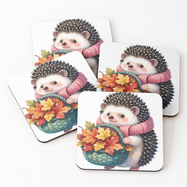 Item preview, Autumn Hedgehog with Leaf Basket | Cute Cottagecore Forest Animal designed and sold by AillustriaAK.