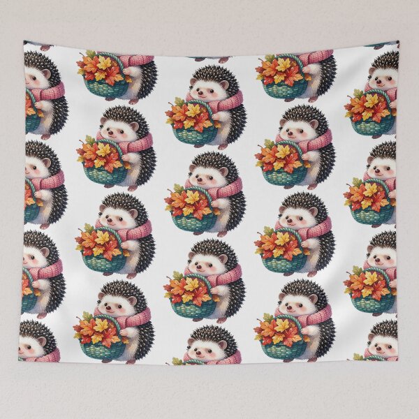Item preview, Autumn Hedgehog with Leaf Basket | Cute Cottagecore Forest Animal designed and sold by AillustriaAK.