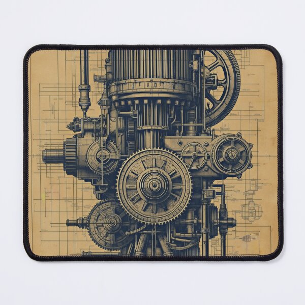 Item preview, Vintage Industrial Engine Blueprint Mechanical Engineering Art designed and sold by Evergreen Horizon Works.