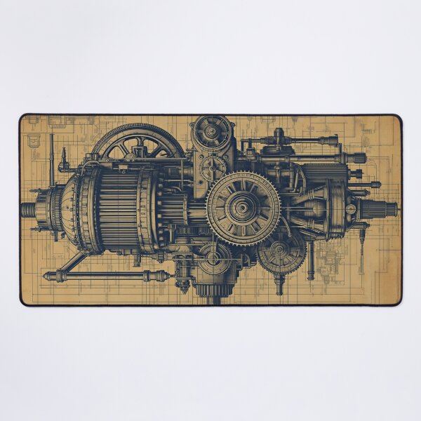 Item preview, Vintage Industrial Engine Blueprint Mechanical Engineering Art designed and sold by Evergreen Horizon Works.