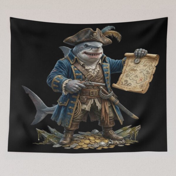 Item preview, Pirate Shark Captain with Treasure Map designed and sold by DailySparks.