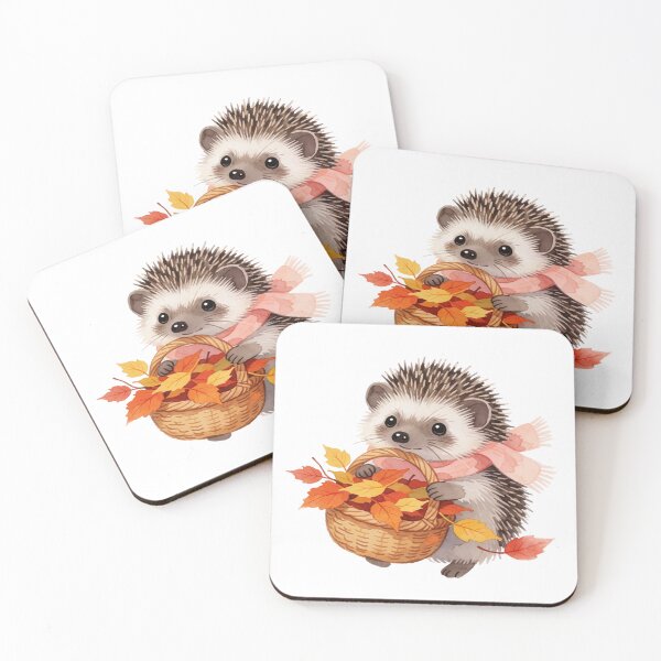 Item preview, Autumn Hedgehog with Leaf Basket | Cute Cottagecore Forest Animal designed and sold by AillustriaAK.