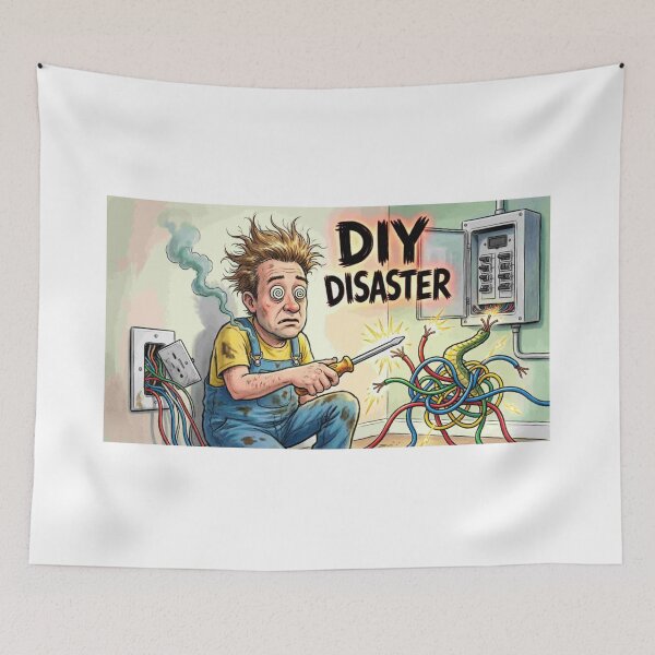 Item preview, DIY Disaster - Electrical Work Fail Funny Cartoon designed and sold by Petringo.