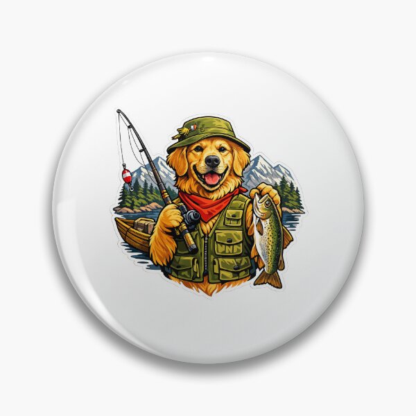 Item preview, Golden Retriever Fisherman Mountain Lake Premium Sticker Design designed and sold by builtforyou.