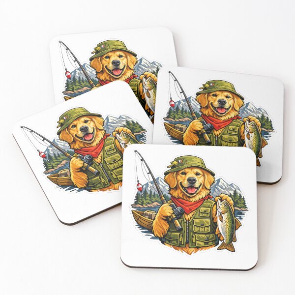 Item preview, Golden Retriever Fisherman Mountain Lake Premium Sticker Design designed and sold by builtforyou.
