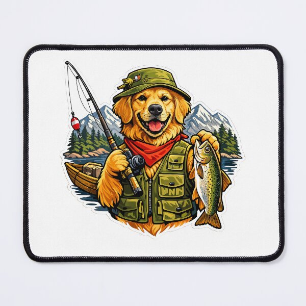 Item preview, Golden Retriever Fisherman Mountain Lake Premium Sticker Design designed and sold by builtforyou.