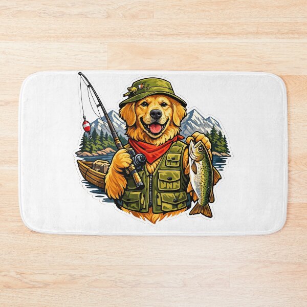 Item preview, Golden Retriever Fisherman Mountain Lake Premium Sticker Design designed and sold by builtforyou.