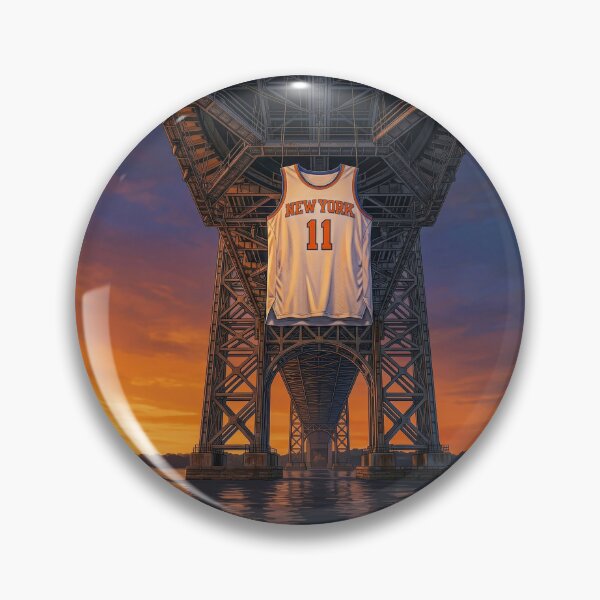 Item preview, Jalen Brunson NY Knicks Jersey Hanging Under GW Bridge designed and sold by Home Decor Art.