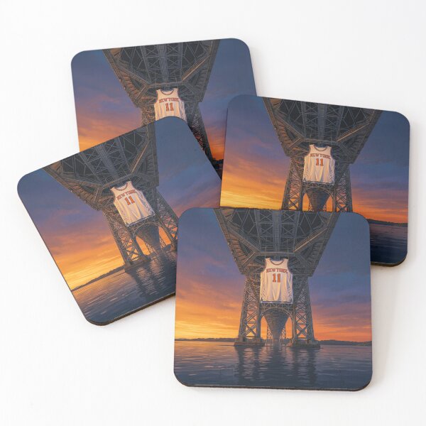 Item preview, Jalen Brunson NY Knicks Jersey Hanging Under GW Bridge designed and sold by Home Decor Art.