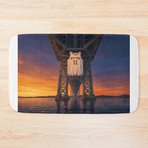 Item preview, Jalen Brunson NY Knicks Jersey Hanging Under GW Bridge designed and sold by Home Decor Art.
