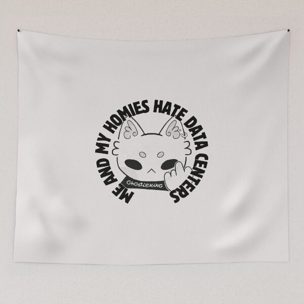 Item preview, Me and My Homies Hate Data Centers | Anti AI Art | Nimbus Cat Badge Sticker designed and sold by ghostieking.