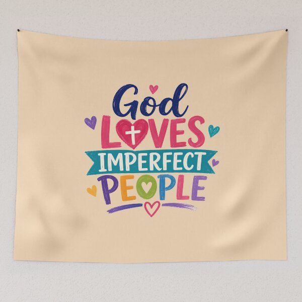 Item preview, God Loves Imperfect People | Colorful Christian Inspirational Typography designed and sold by Stubblejumper Artworks.
