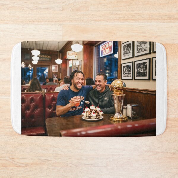 Item preview, Jalen Brunson NY Knicks Sharing Ice Cream With Knick Fan designed and sold by Home Decor Art.