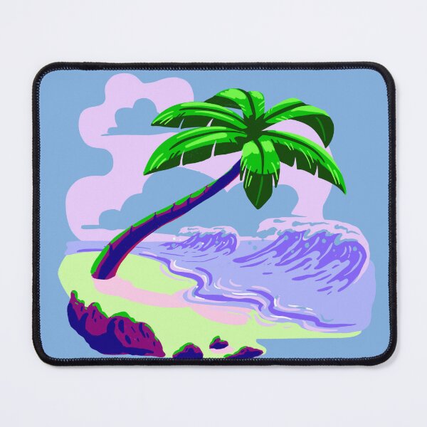 Item preview, Retro Vaporwave Palm Tree and Purple Surf Waves Beach designed and sold by SolutionsArt.