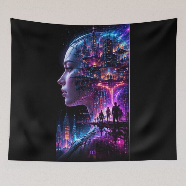 Item preview, Cyberpunk Neon Horizon Human AI Mind designed and sold by bbbpetr100.