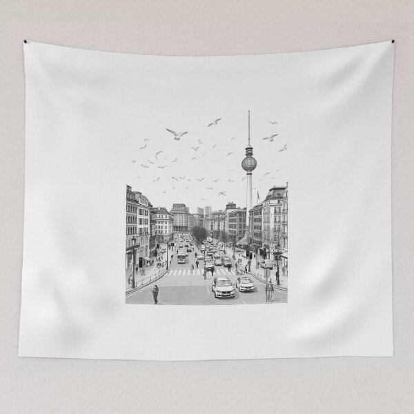 Item preview, Berlin -fantasy art - TV Tower Cityscape Black and White Ink Sketch Art designed and sold by UmSkelig834.