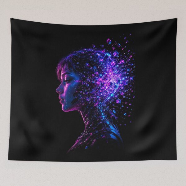 Item preview, Human AI Consciousness Neon Silhouette Art designed and sold by bbbpetr100.