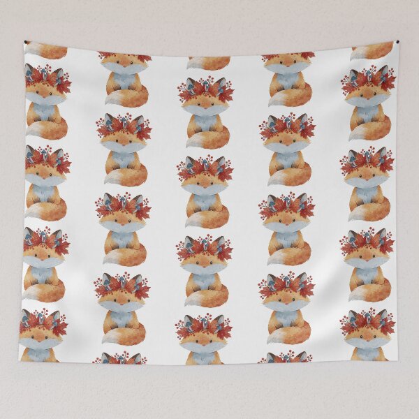 Item preview, Autumn Fox with Leaf Wreath | Cute Cottagecore Woodland Animal designed and sold by AillustriaAK.