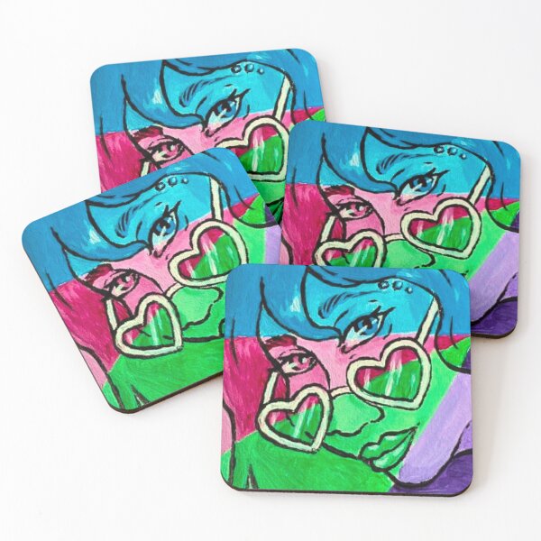 Item preview, Sassy Heart Glasses Girl in Blue, Pink, Green, and Purple designed and sold by AvalonUnmuzzled.