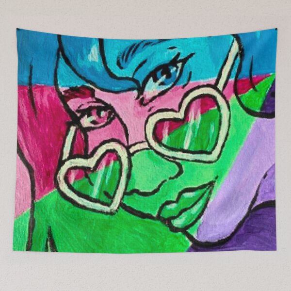 Item preview, Sassy Heart Glasses Girl in Blue, Pink, Green, and Purple designed and sold by AvalonUnmuzzled.