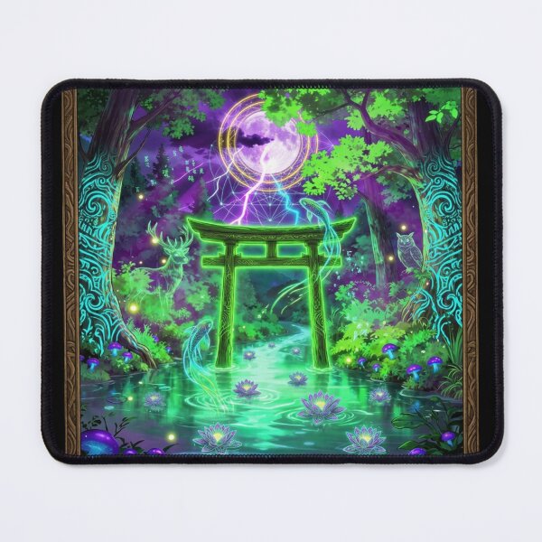 Item preview, Neon Mystic Forest Gate – Fantasy Nature Portal Art designed and sold by DervoTeck2767.