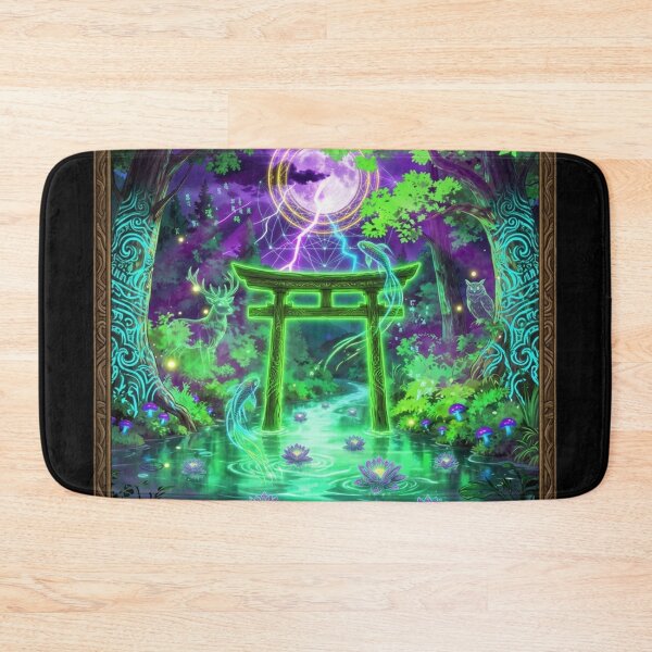 Item preview, Neon Mystic Forest Gate – Fantasy Nature Portal Art designed and sold by DervoTeck2767.