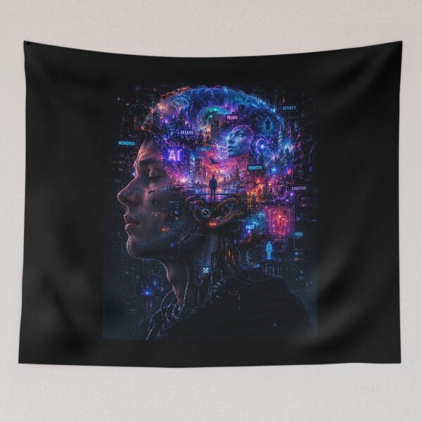 Item preview, Cyberpunk Silhouette Cosmic AI Mind Art designed and sold by bbbpetr100.