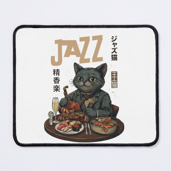 Item preview, Jazz Cat with Sushi and Wine Illustration designed and sold by Ahmedsyde.