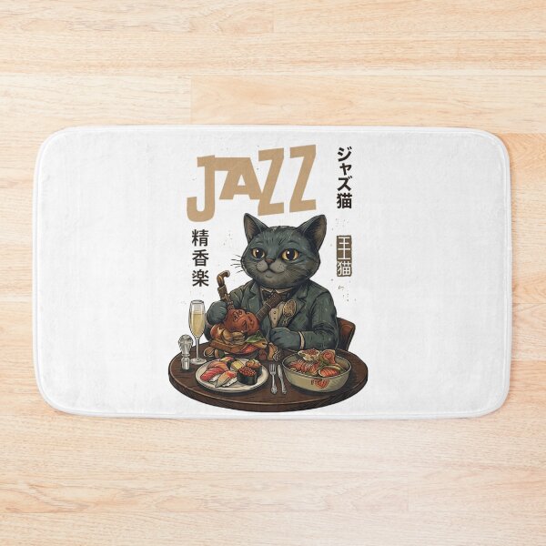 Item preview, Jazz Cat with Sushi and Wine Illustration designed and sold by Ahmedsyde.