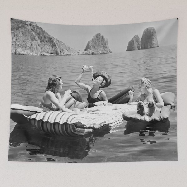 Item preview, Eating Pasta On the Lake, Black and White Vintage Photo designed and sold by modernretro.