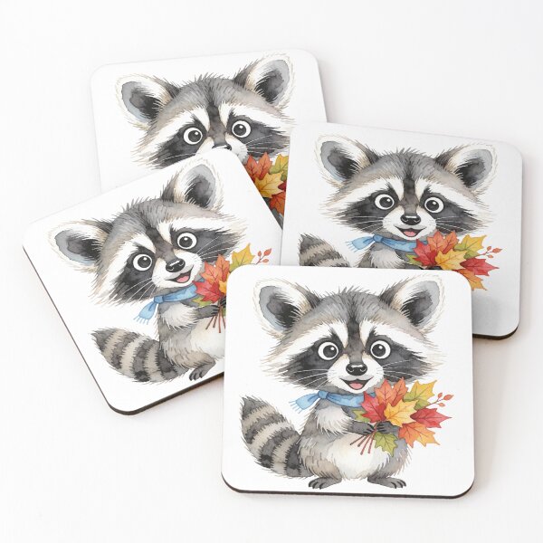 Item preview, Autumn Raccoon with Leaf Bouquet | Cute Cottagecore Woodland Animal designed and sold by AillustriaAK.