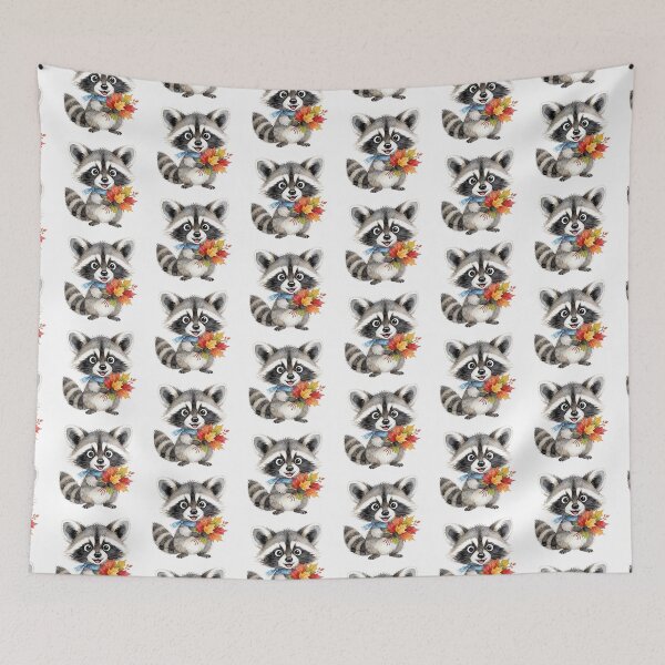 Item preview, Autumn Raccoon with Leaf Bouquet | Cute Cottagecore Woodland Animal designed and sold by AillustriaAK.