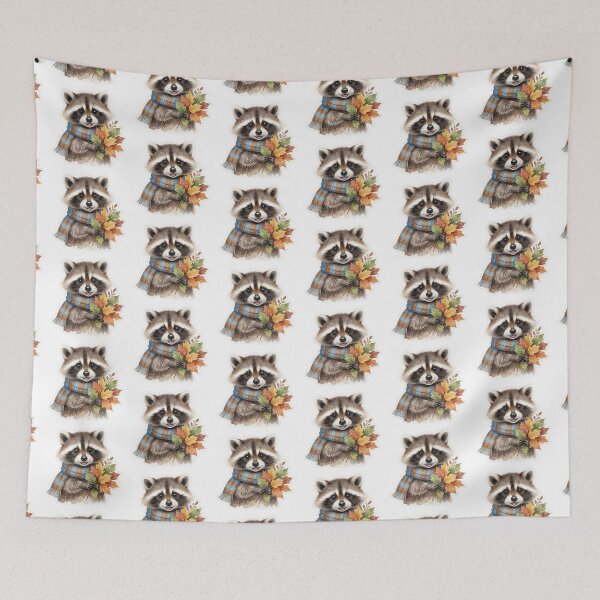 Item preview, Autumn Raccoon with Leaf Bouquet | Cute Cottagecore Woodland Animal designed and sold by AillustriaAK.
