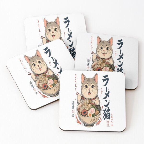 Item preview, Cute cat eating Japanese ramen noodle soup designed and sold by Ahmedsyde.