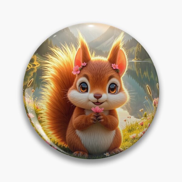 Item preview, Cute Squirrel with Pink Flowers by an Alpine Lake designed and sold by Dragonfly-Magic.