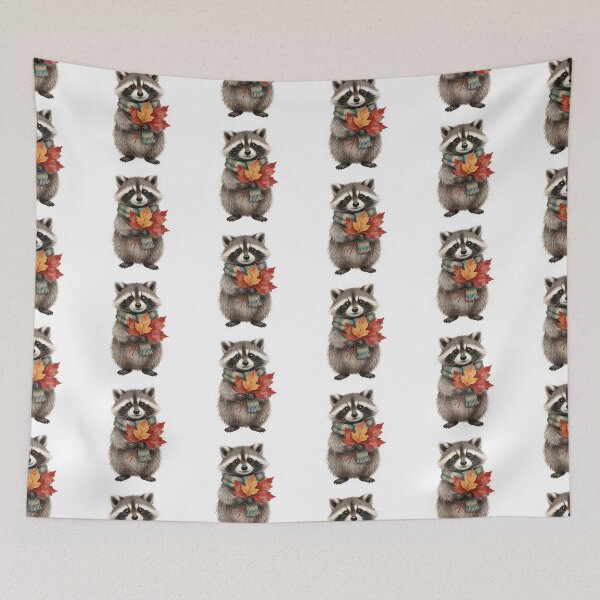 Item preview, Autumn Raccoon with Leaf Bouquet | Cute Cottagecore Woodland Animal designed and sold by AillustriaAK.