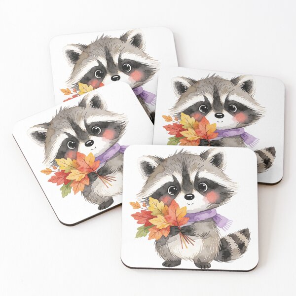 Item preview, Autumn Raccoon with Leaf Bouquet | Cute Cottagecore Woodland Animal designed and sold by AillustriaAK.