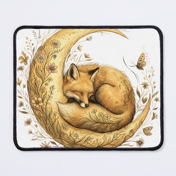 Item preview, Fox Sleeping On Crescent Moon Flowers designed and sold by MossMirrorArt.