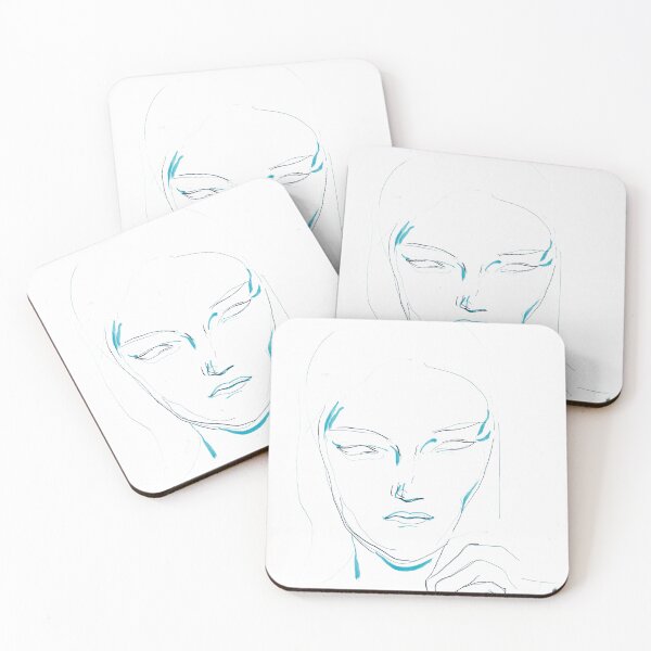 Item preview, Face with Hand — Teal Ink Line Drawing Art Print designed and sold by essentialink.