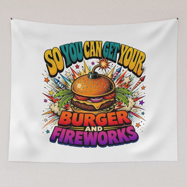 Item preview, 4th Of July Burger Fireworks Comic BBQ Party designed and sold by chattsuede.