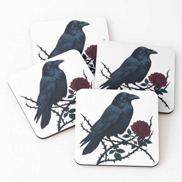 Item preview, Raven Perched On Thorned Rose Branch designed and sold by MossMirrorArt.