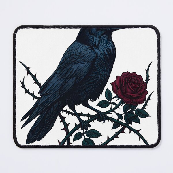 Item preview, Raven Perched On Thorned Rose Branch designed and sold by MossMirrorArt.