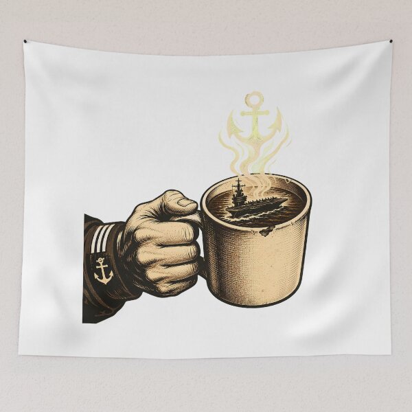Item preview, Navy Anchor Coffee Steam Woodcut Engraving designed and sold by chattsuede.