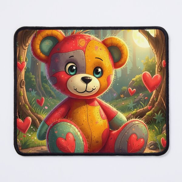 Item preview, Colorful Patchwork Teddy Bear with Hearts in an Enchanted Forest designed and sold by Dragonfly-Magic.