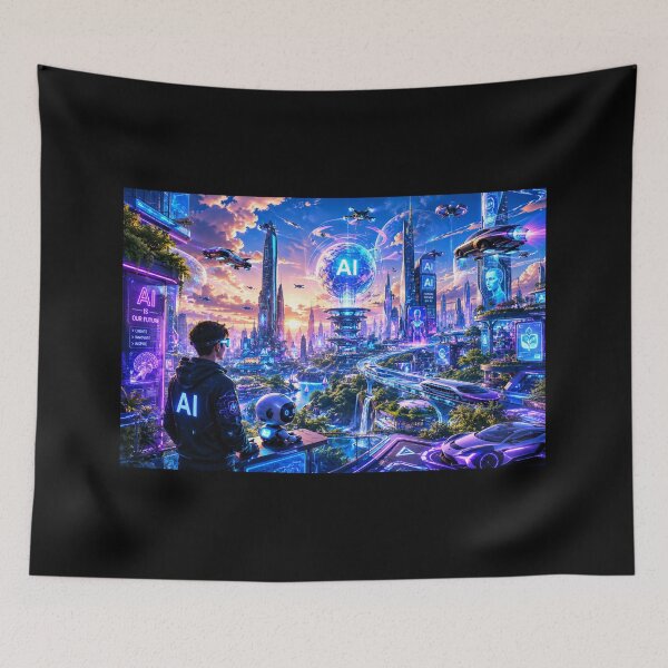 Item preview, Futuristic AI City Cyberpunk Sci-Fi Landscape designed and sold by bbbpetr100.
