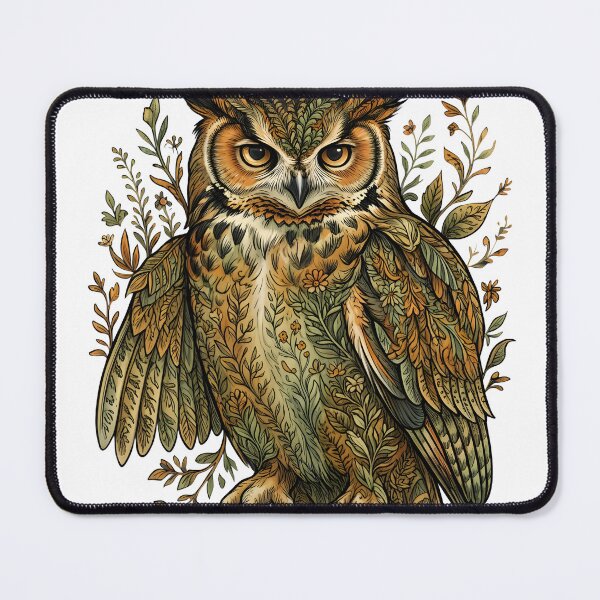 Item preview, Horned Owl Botanical Folk Illustration designed and sold by MossMirrorArt.