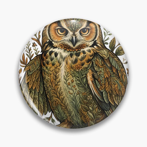Item preview, Horned Owl Botanical Folk Illustration designed and sold by MossMirrorArt.