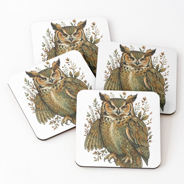 Item preview, Horned Owl Botanical Folk Illustration designed and sold by MossMirrorArt.