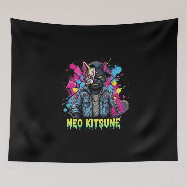 Item preview, Neo Kitsune Cyberpunk Cat Fox Mask Streetwear Neon Anime Style Graphic Design designed and sold by Whisky1111.